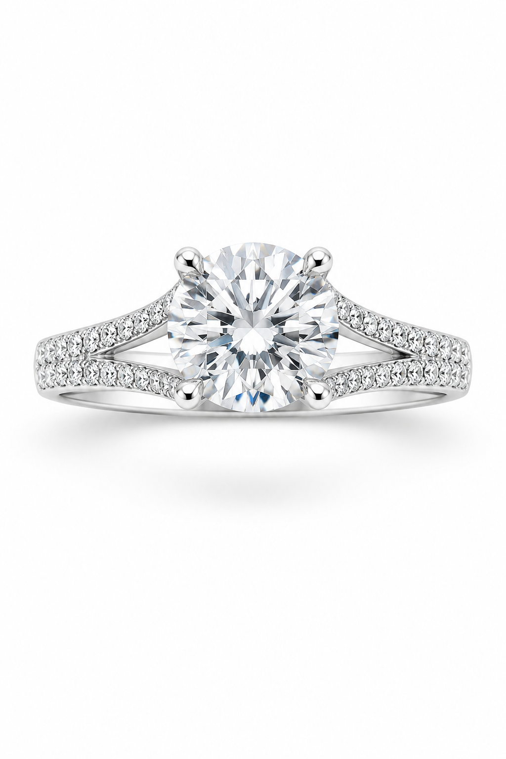14K White Gold 2.04ctw Round Lab Grown Pave Diamond Engagement Ring