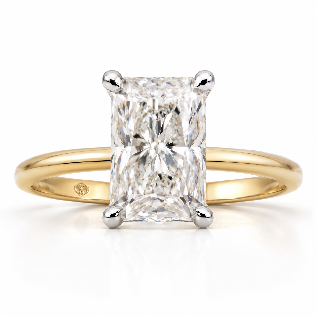 14K Two Tone 2.55ctw Radiant Lab Grown Solitare Diamond Engagement Ring