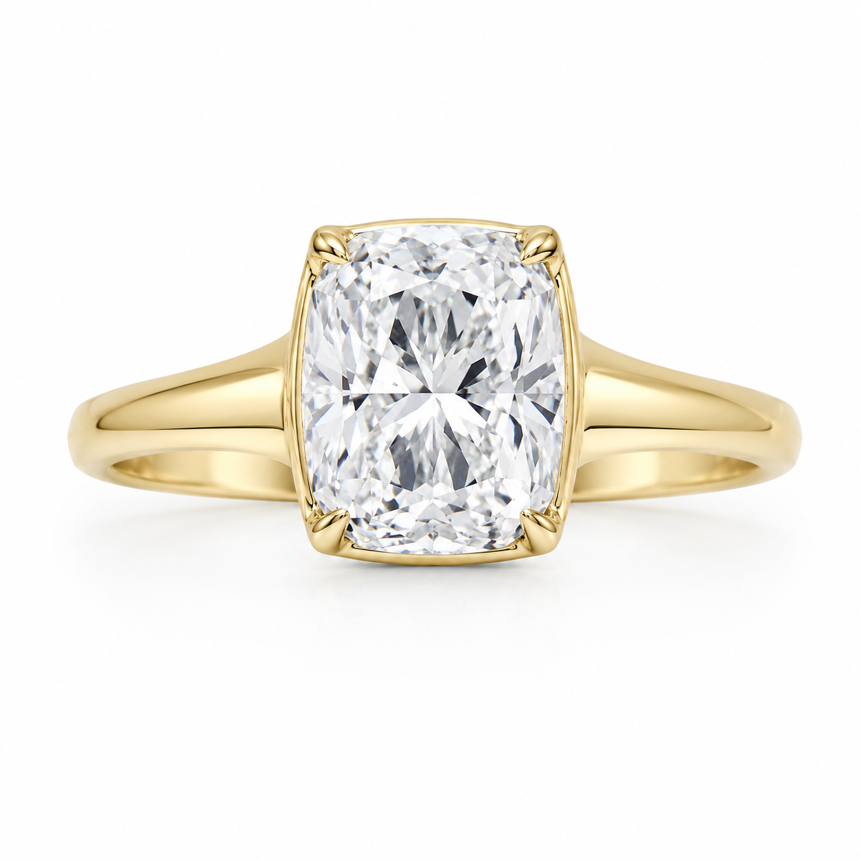 14K Yellow Gold 3.06ctw Cushion Lab Grown Solitare Diamond Engagement Ring