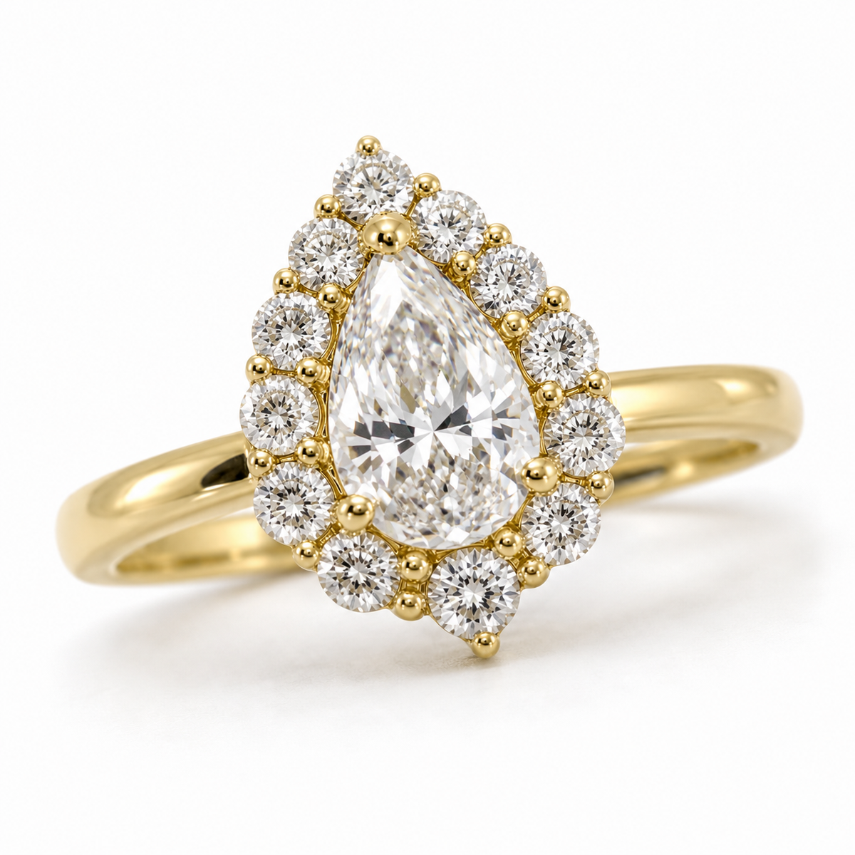 14K Yellow Gold 1.50ctw Pear Lab Grown Halo Diamond Engagement Ring