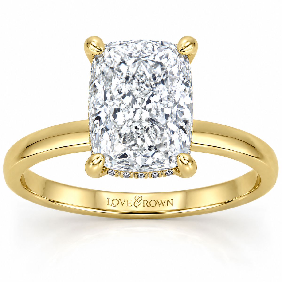 14K Yellow Gold 3.10ctw Cushion Lab Grown Hidden Halo Diamond Engagement Ring