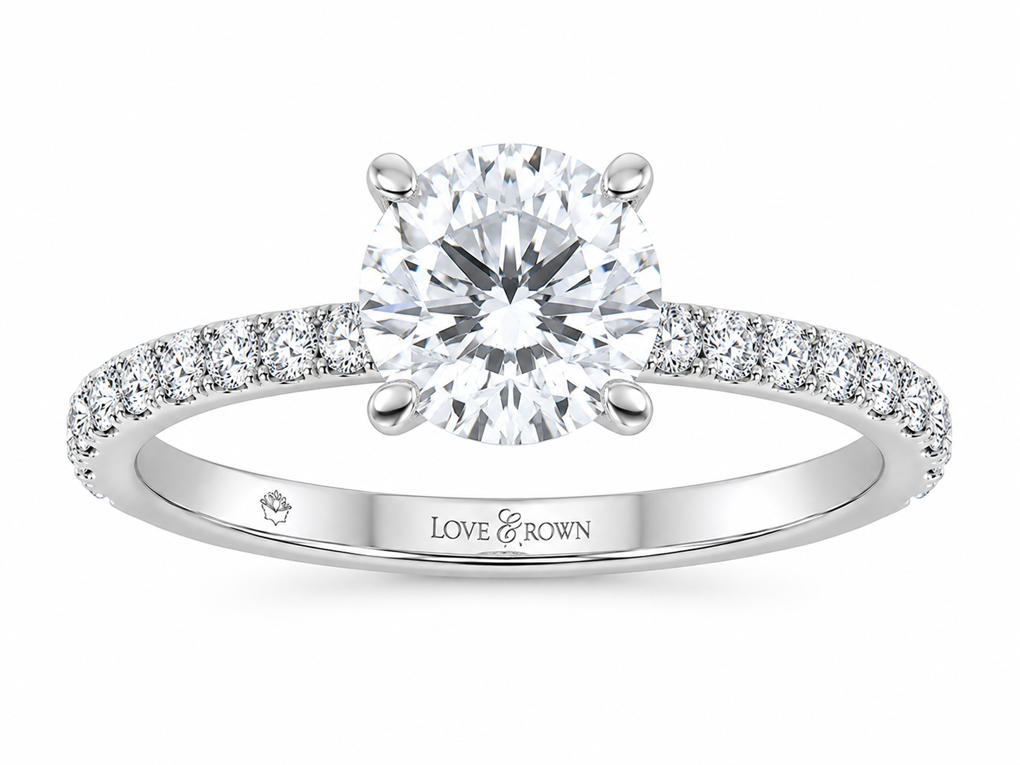 14K White Gold 3.00ctw Round Lab Grown Pave Diamond Engagement Ring