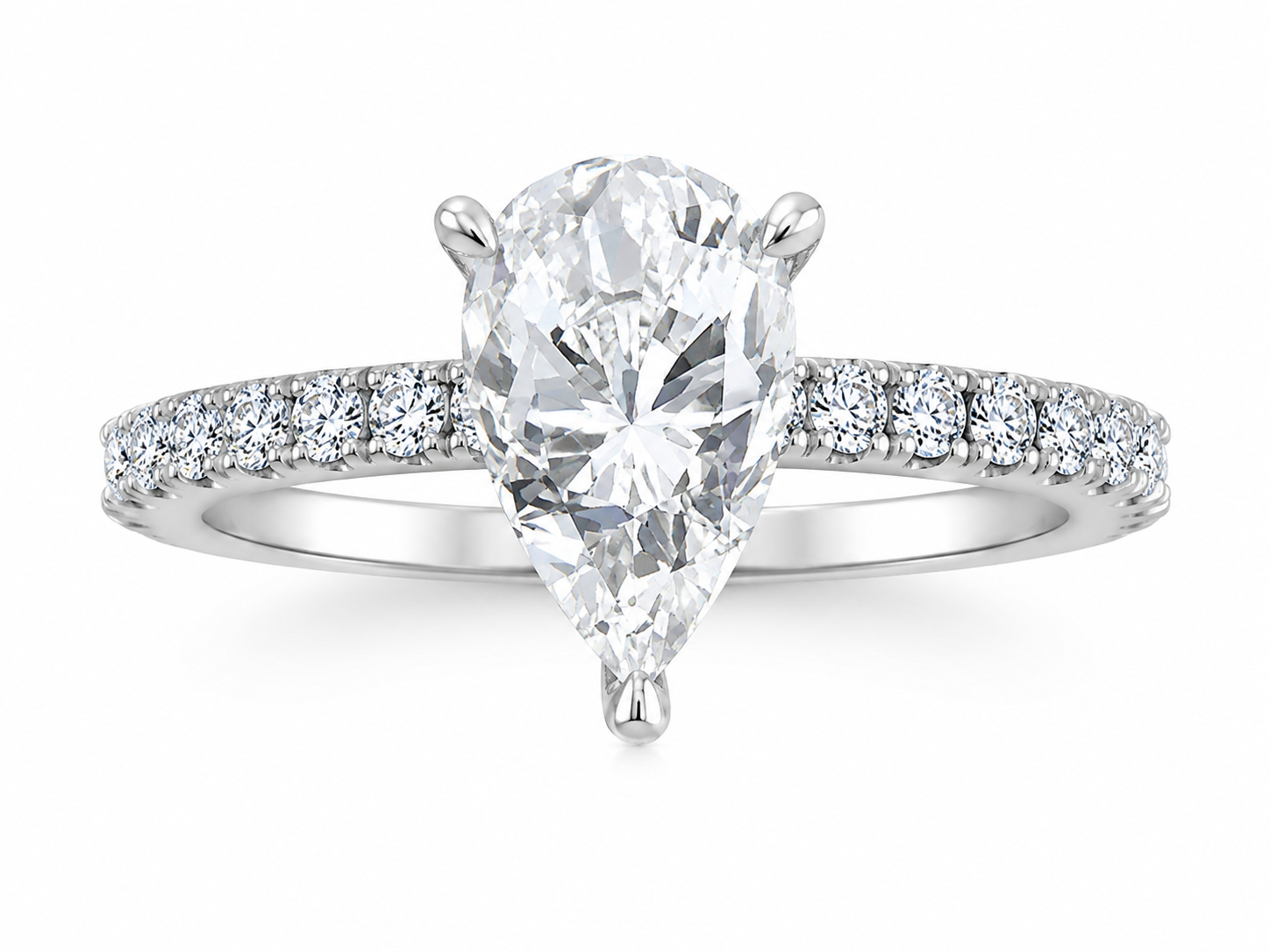 14K White Gold 3.00ctw Pear Lab Grown Pave Diamond Engagement Ring