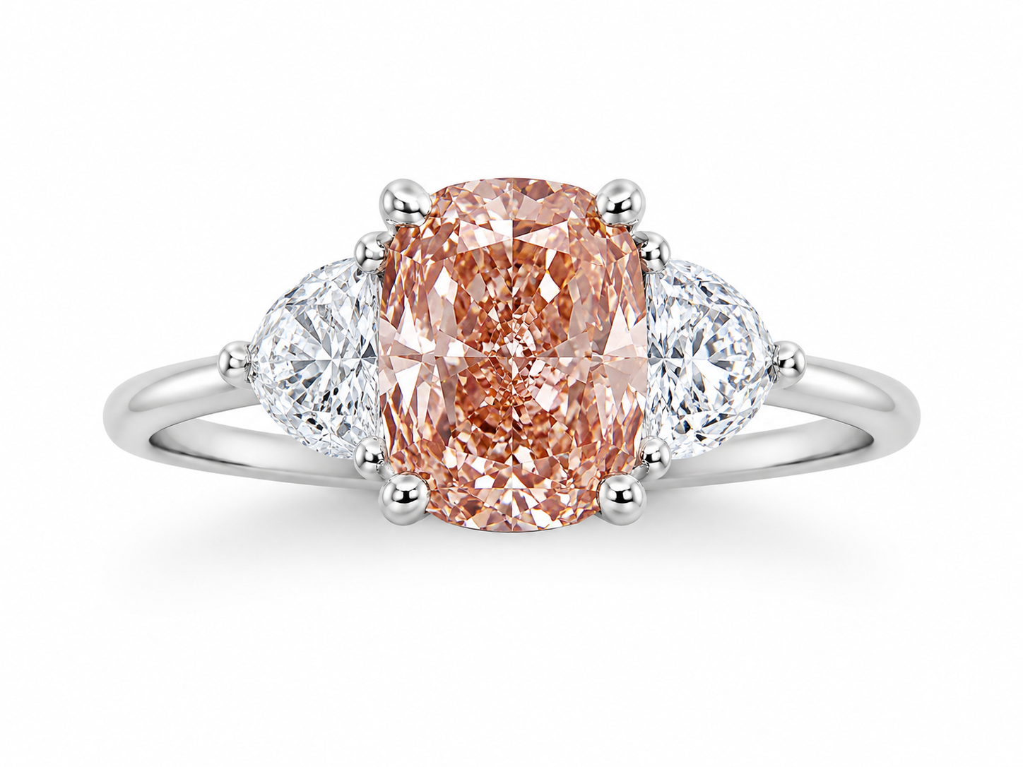 14K White Gold 2.65ctw Cushion Lab Grown Three Stone Diamond Engagement Ring