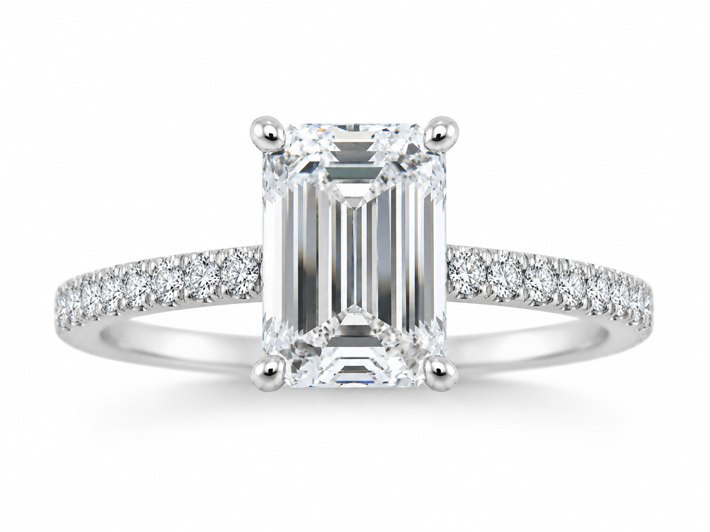 14K White Gold 3.50ctw Emerald Lab Grown Pave Diamond Engagement Ring