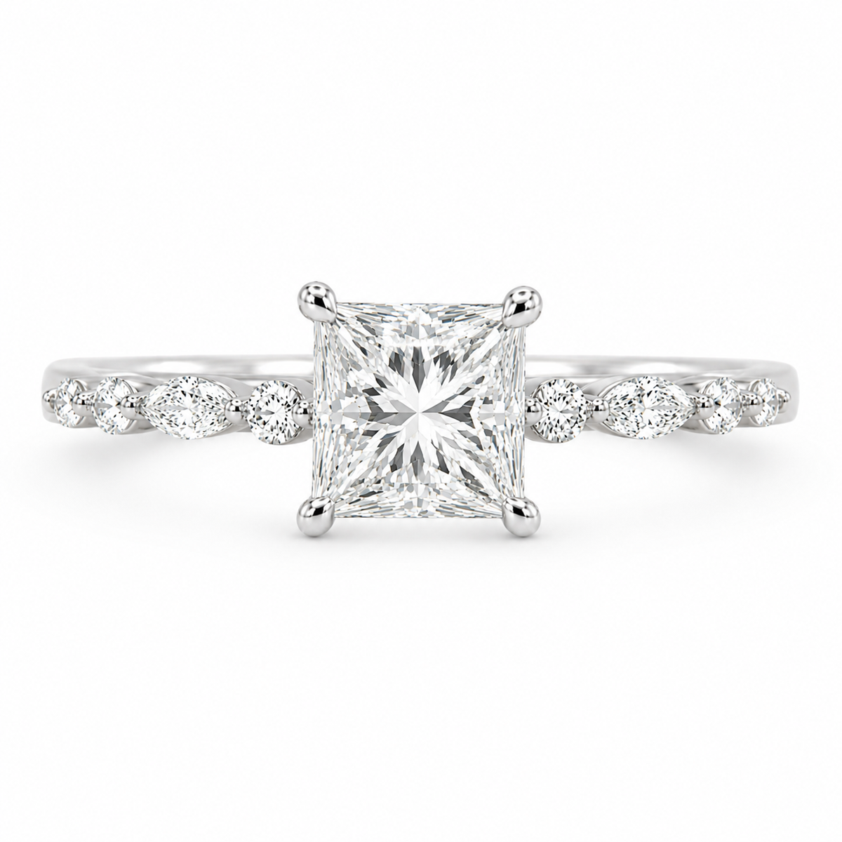 14K White Gold 4.07ctw Princess Lab Grown Hidden Halo Diamond Engagement Ring