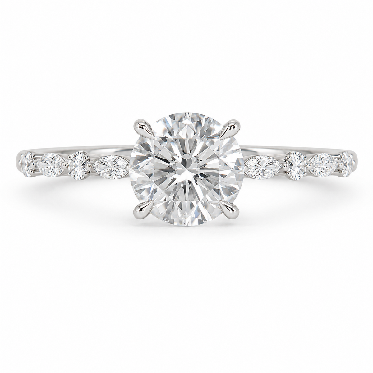 14K White Gold 4.01ctw Round Lab Grown Hidden Halo Diamond Engagement Ring