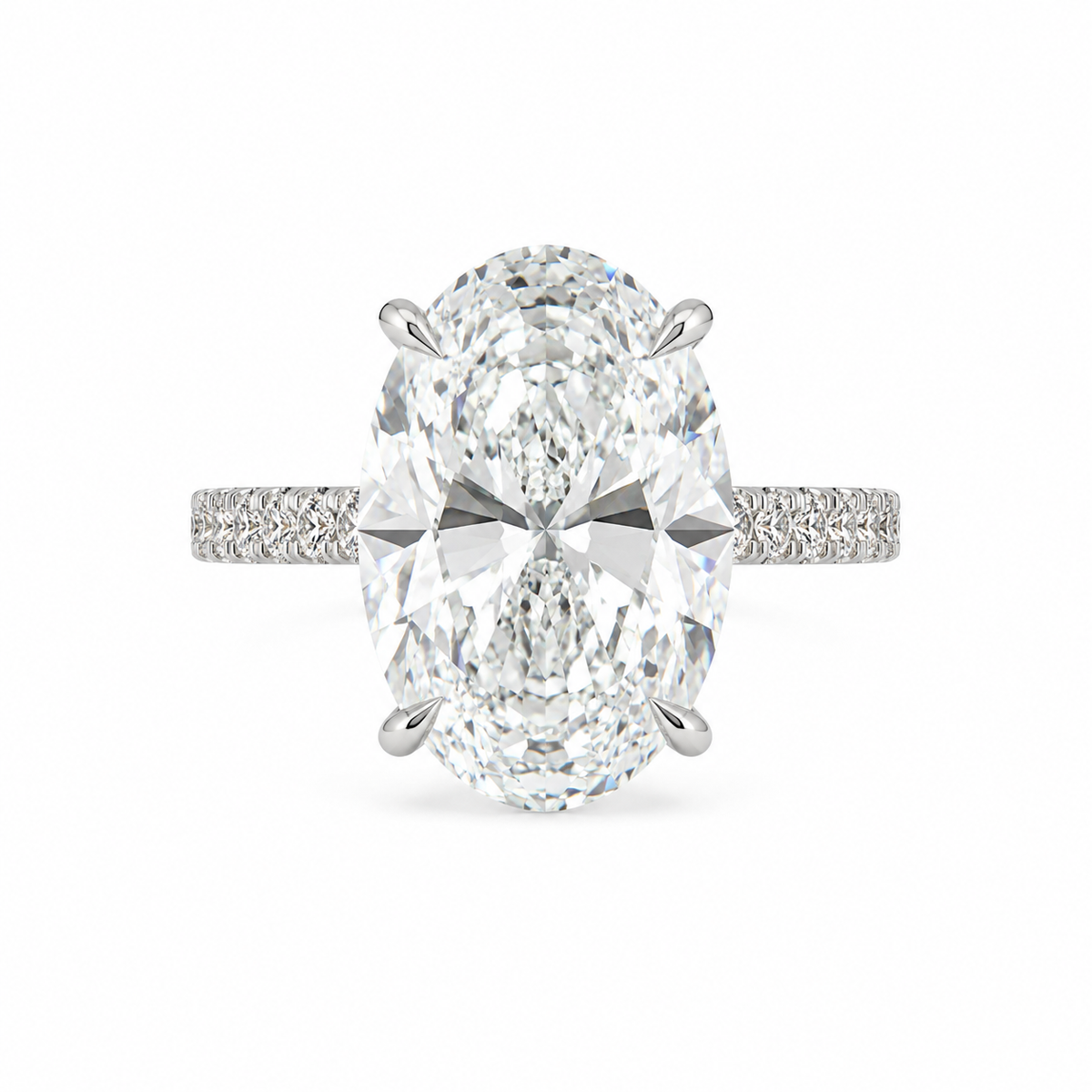 14K White Gold 10.20ctw Oval Lab Grown Pave Diamond Engagement Ring