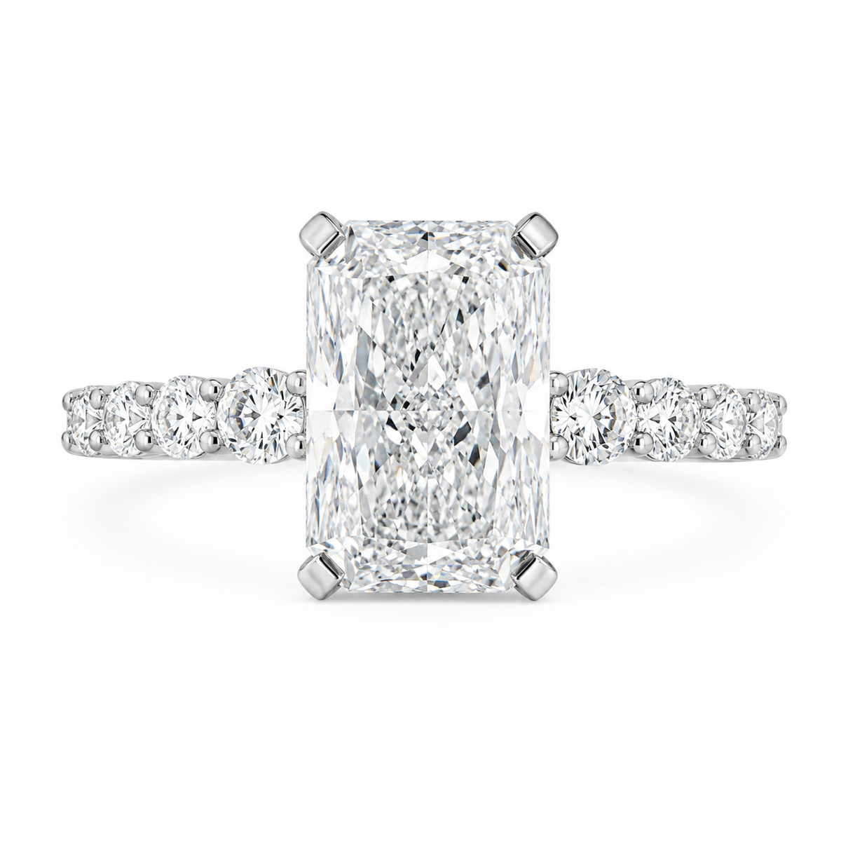 14K White Gold 10.11ctw Radiant Lab Grown Hidden Halo Diamond Engagement Ring