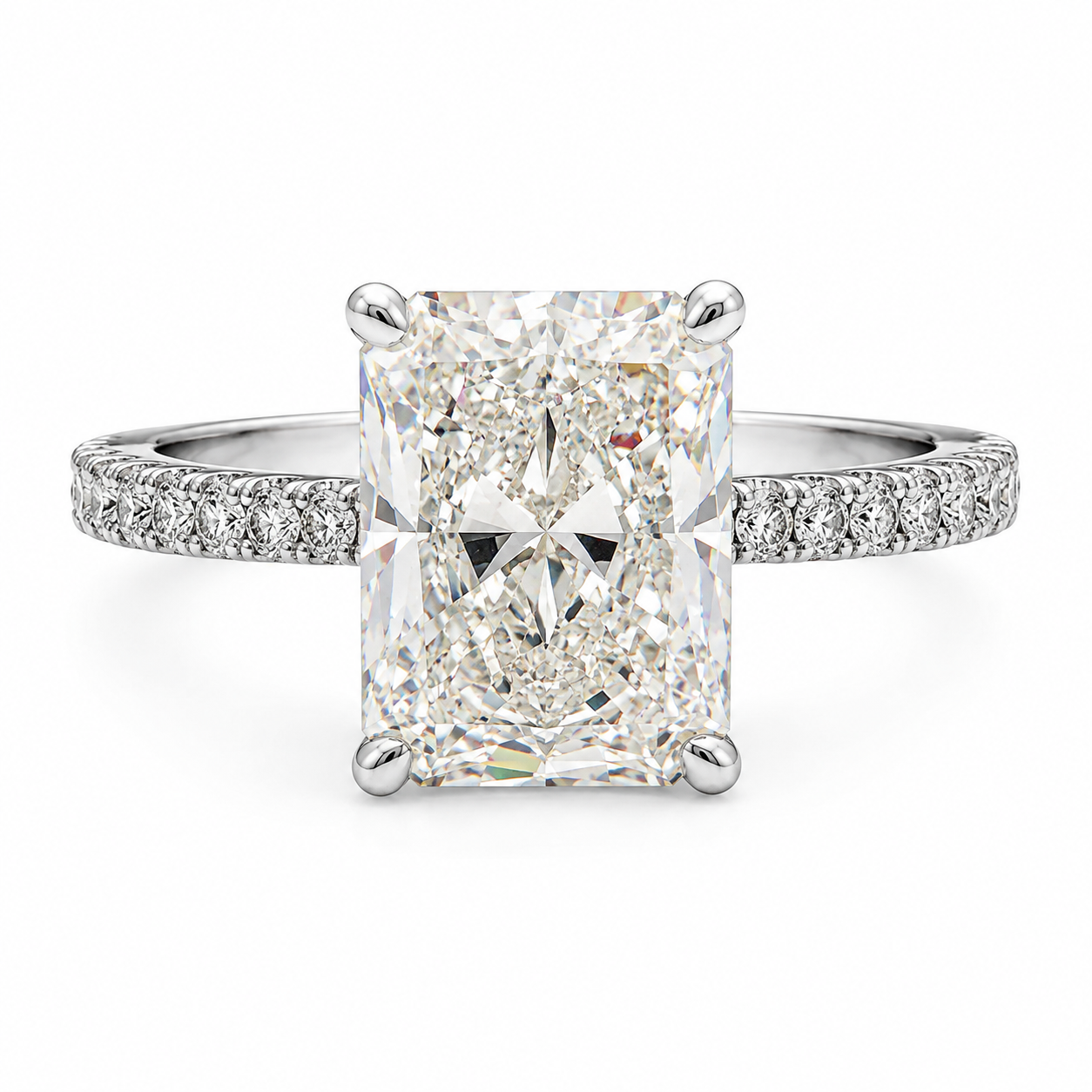 14K White Gold 3.50ctw Radiant Lab Grown Pave Diamond Engagement Ring