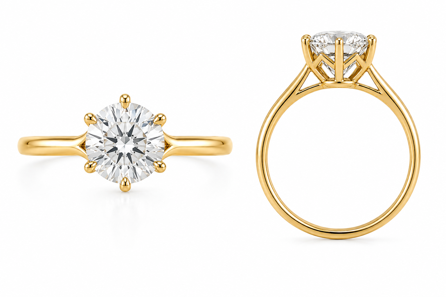 14K Yellow Gold 2.00ctw Round Lab Grown Solitare Diamond Engagement Ring