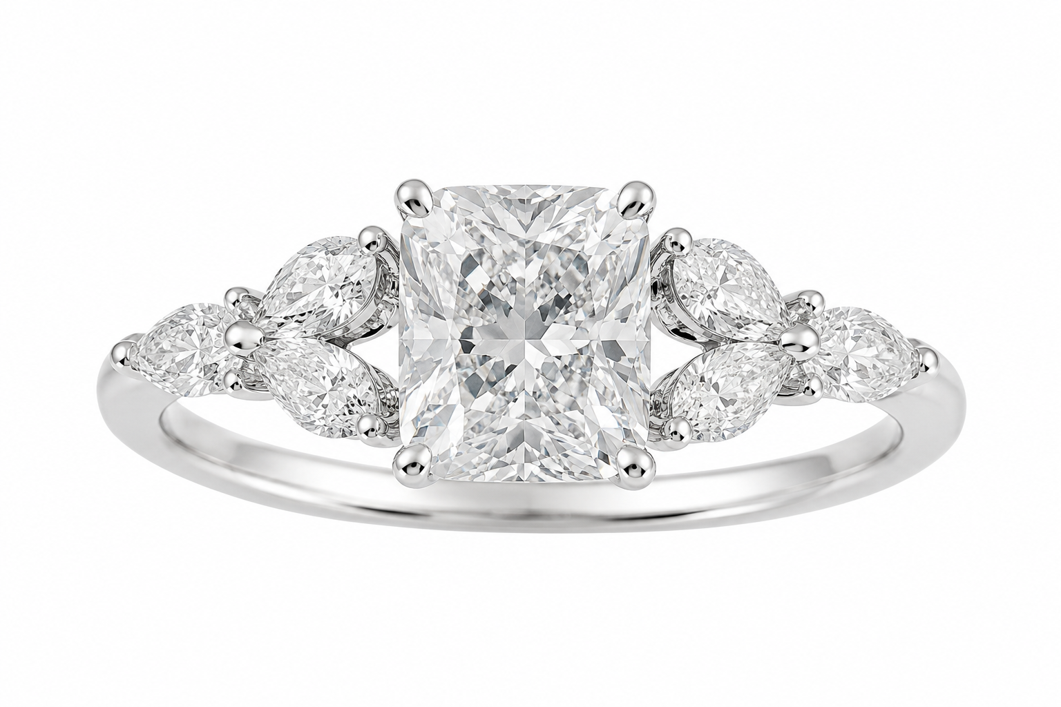 14K White Gold 2.00ctw Radiant Lab Grown Nature Inspired Diamond Engagement Ring