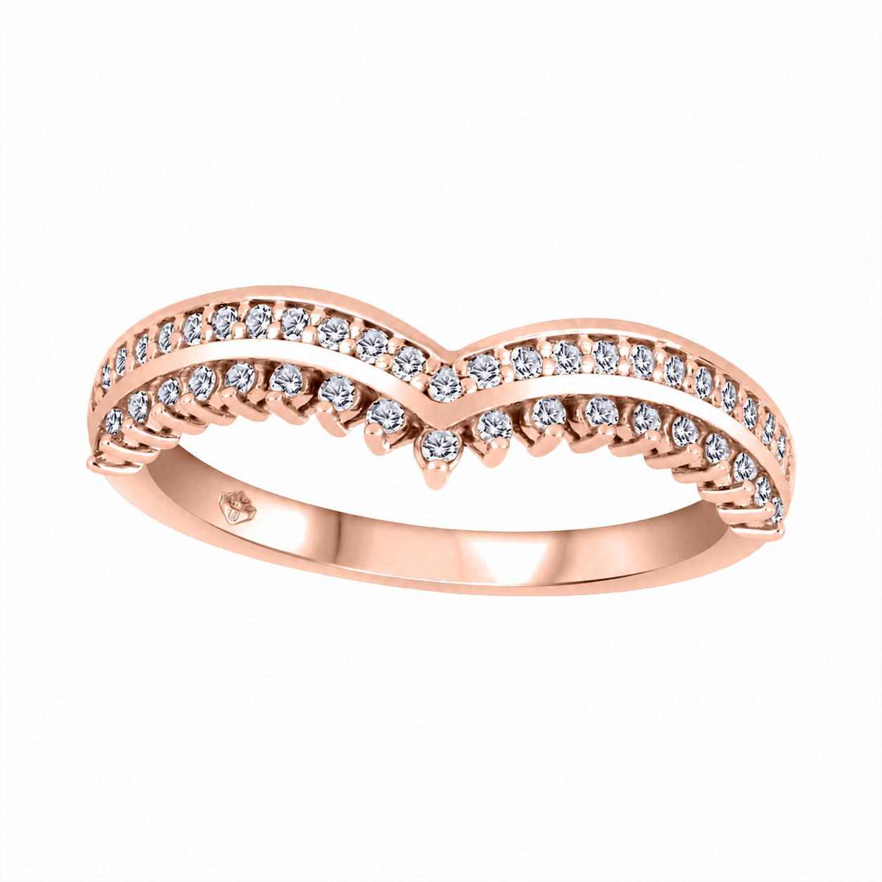 14K Rose Gold 0.25ctw Round Lab Grown V Shape Diamond Women's Wedding Band