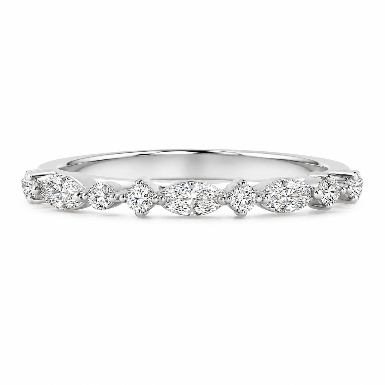 14K White Gold 0.64ctw Marquise Lab Grown Half Anniversary Diamond Women's Wedding Band