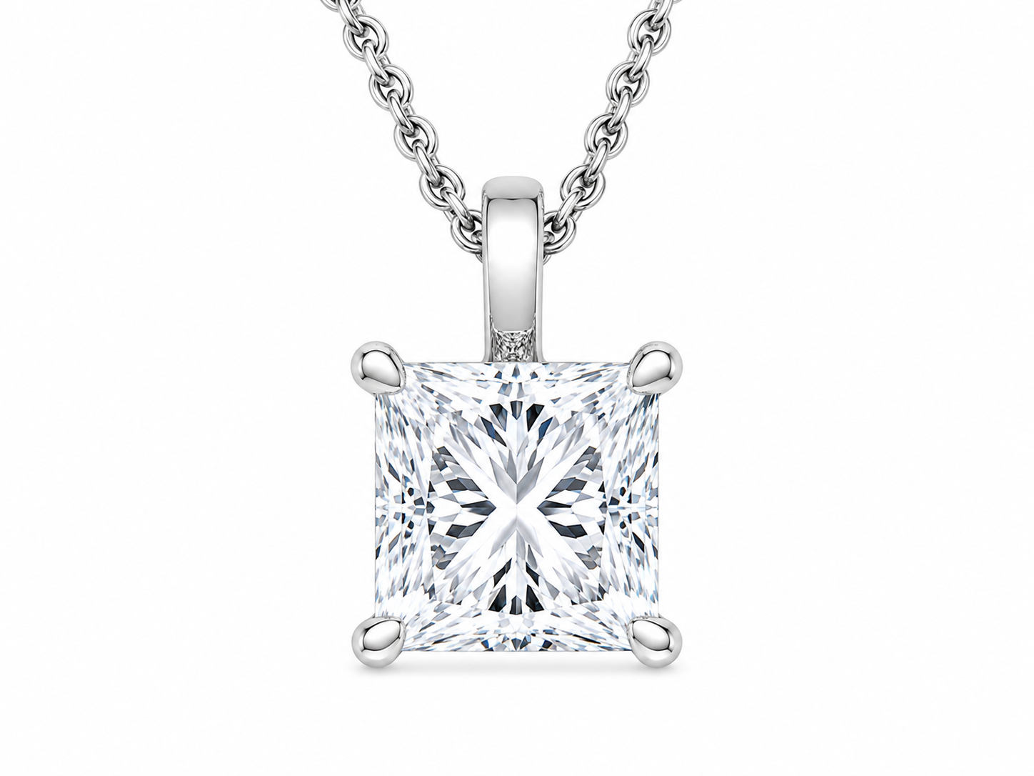 Solitaire 10K White Gold Princess, Lab Grown, Diamond, Pendant