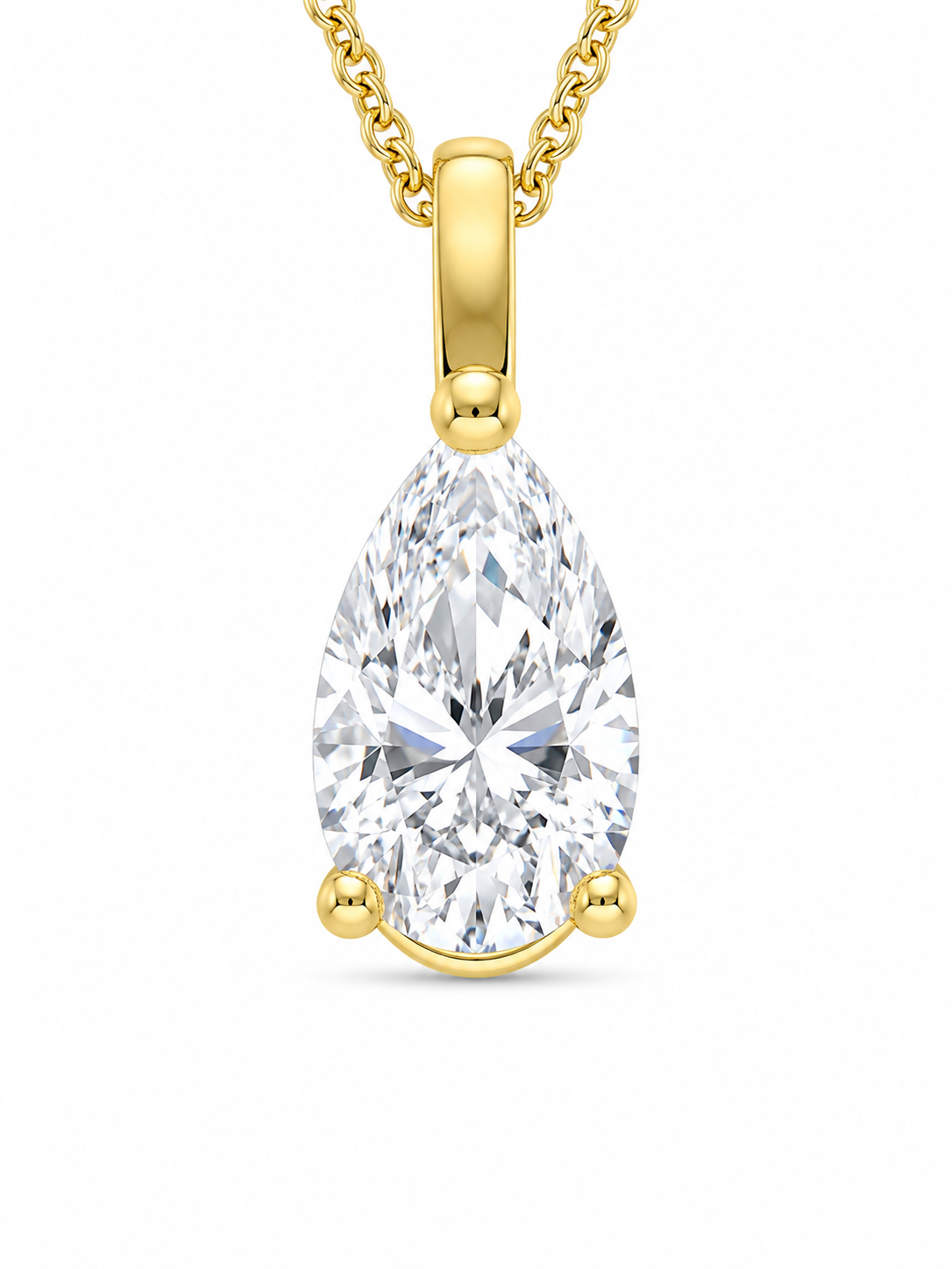 Solitaire 10K Yellow Gold Pear, Lab Grown, Diamond, Pendant