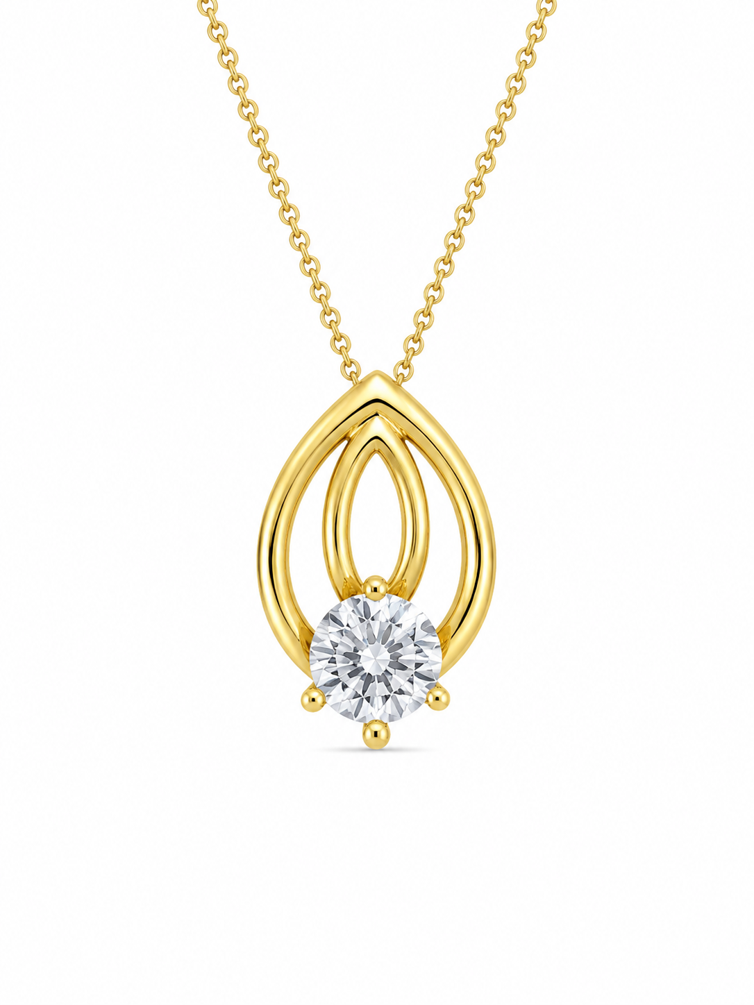 Drop 10K Yellow Gold Round, Lab Grown, Diamond, Pendant
