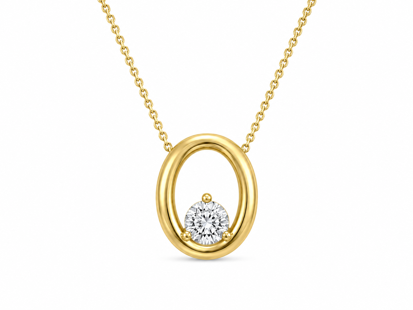 Drop 10K Yellow Gold Round, Lab Grown, Diamond, Pendant