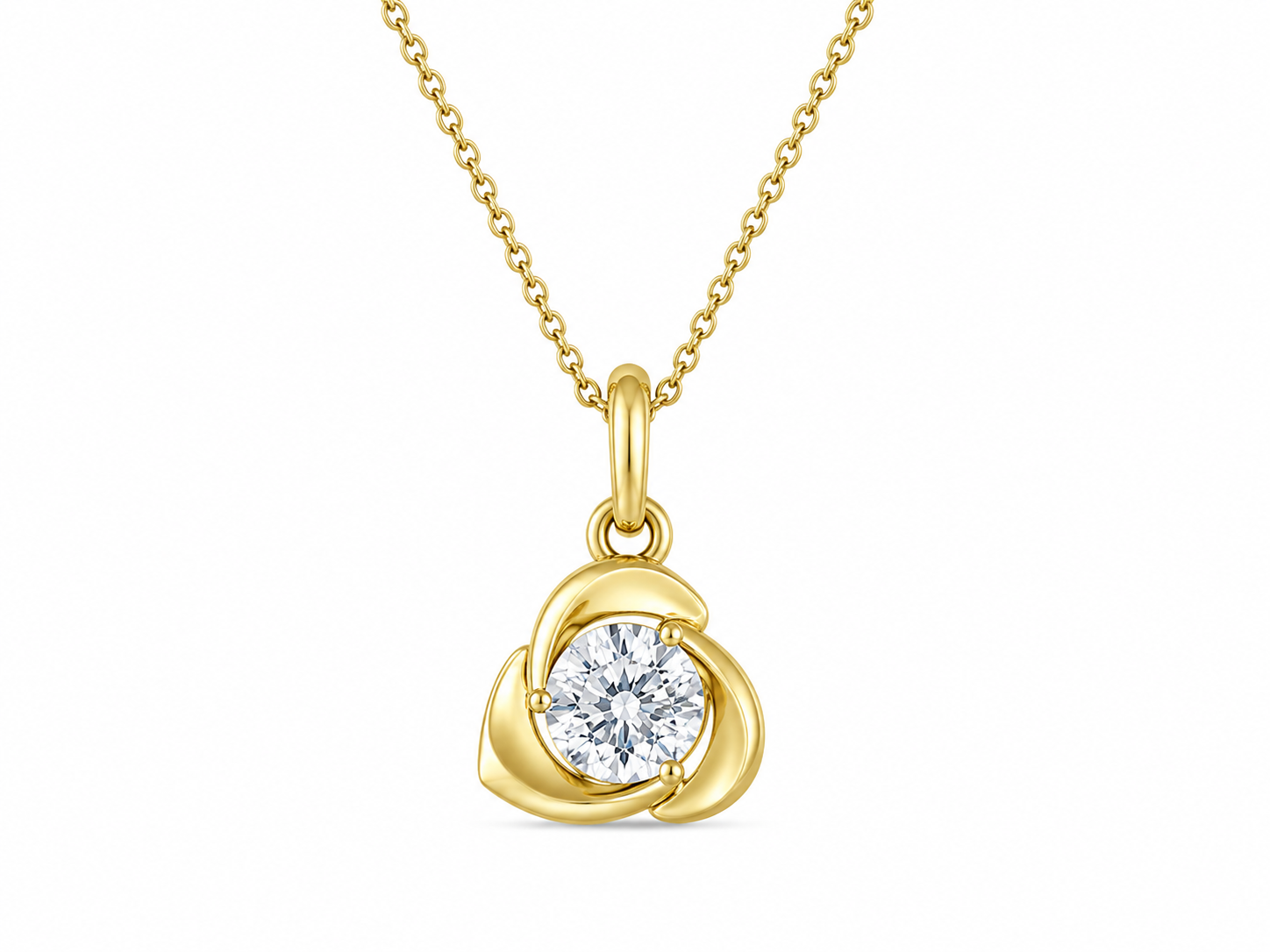 Free Form 10K Yellow Gold Round, Lab Grown, Diamond, Pendant
