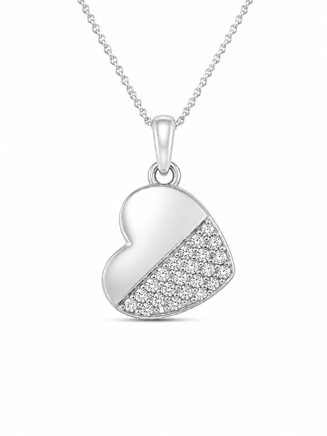 Heart 10K White Gold Round, Lab Grown, Diamond, Pendant
