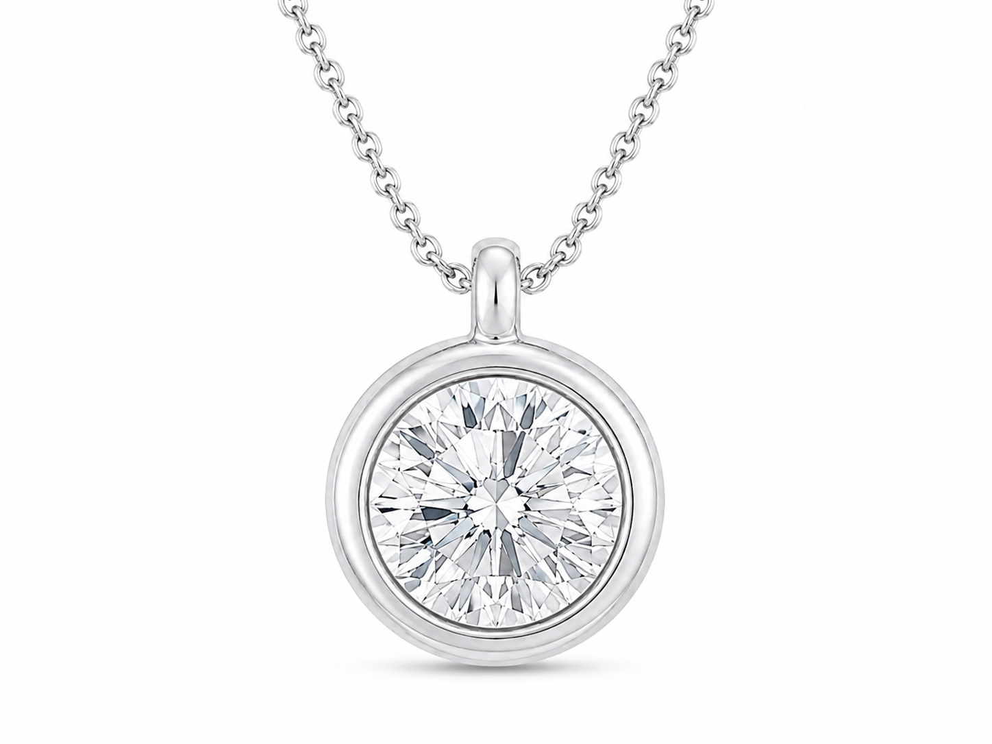 Solitaire 10K White Gold Round, Lab Grown, Diamond, Pendant