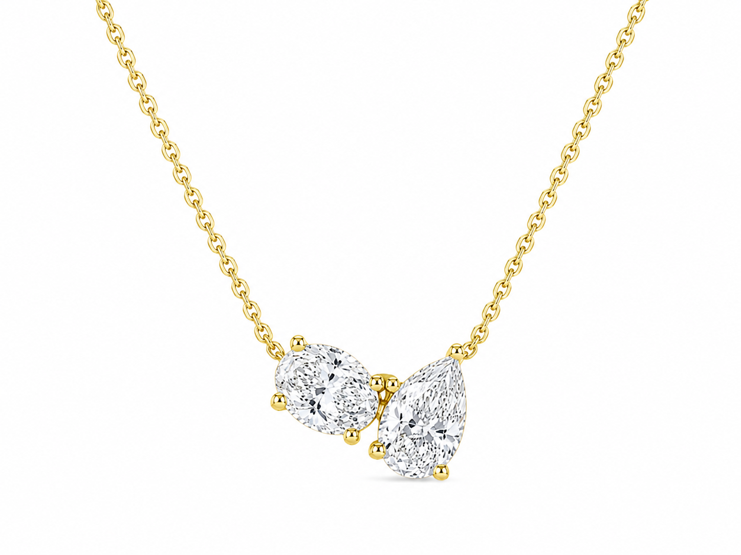 Two Stone 10K Yellow Gold Oval, Lab Grown, Diamond, Pendant