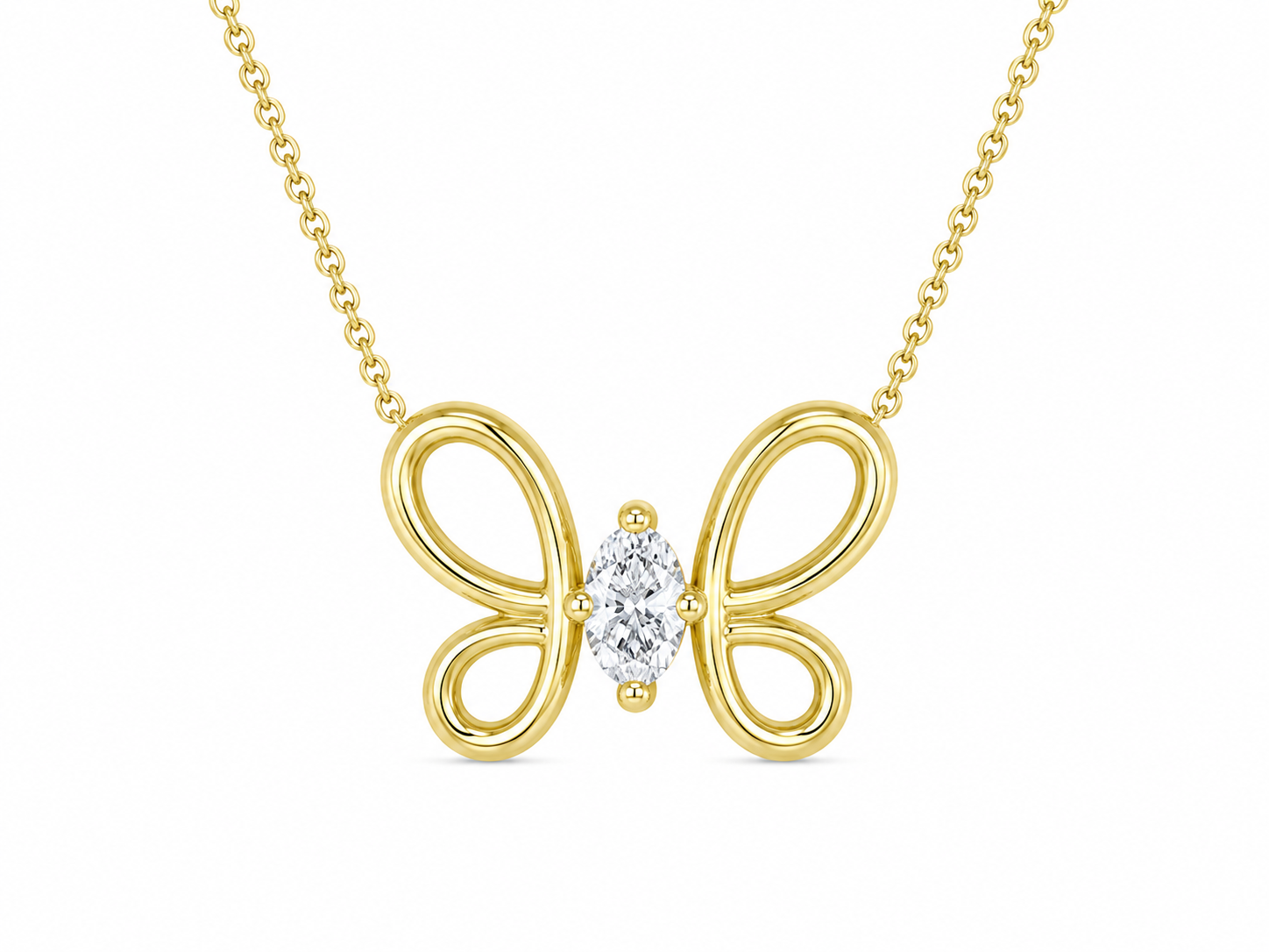 Free Form 10K Yellow Gold Marquise, Lab Grown, Diamond, Pendant