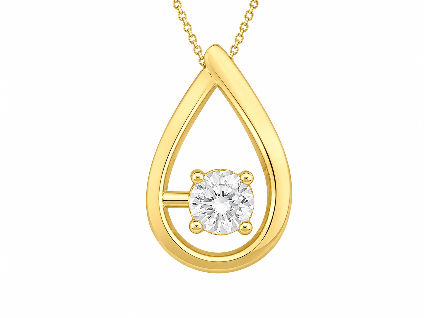 Drop 10K Yellow Gold Round, Lab Grown, Diamond, Pendant