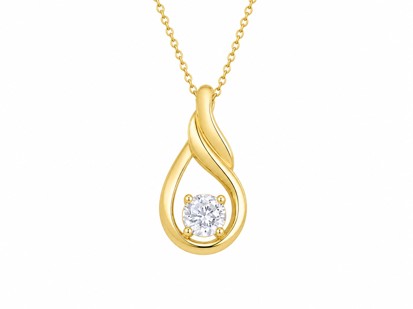Drop 10K Yellow Gold Round, Lab Grown, Diamond, Pendant