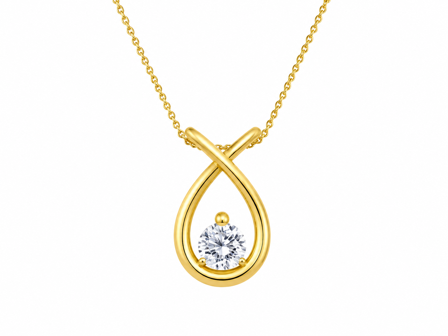 Drop 10K Yellow Gold Round, Lab Grown, Diamond, Pendant