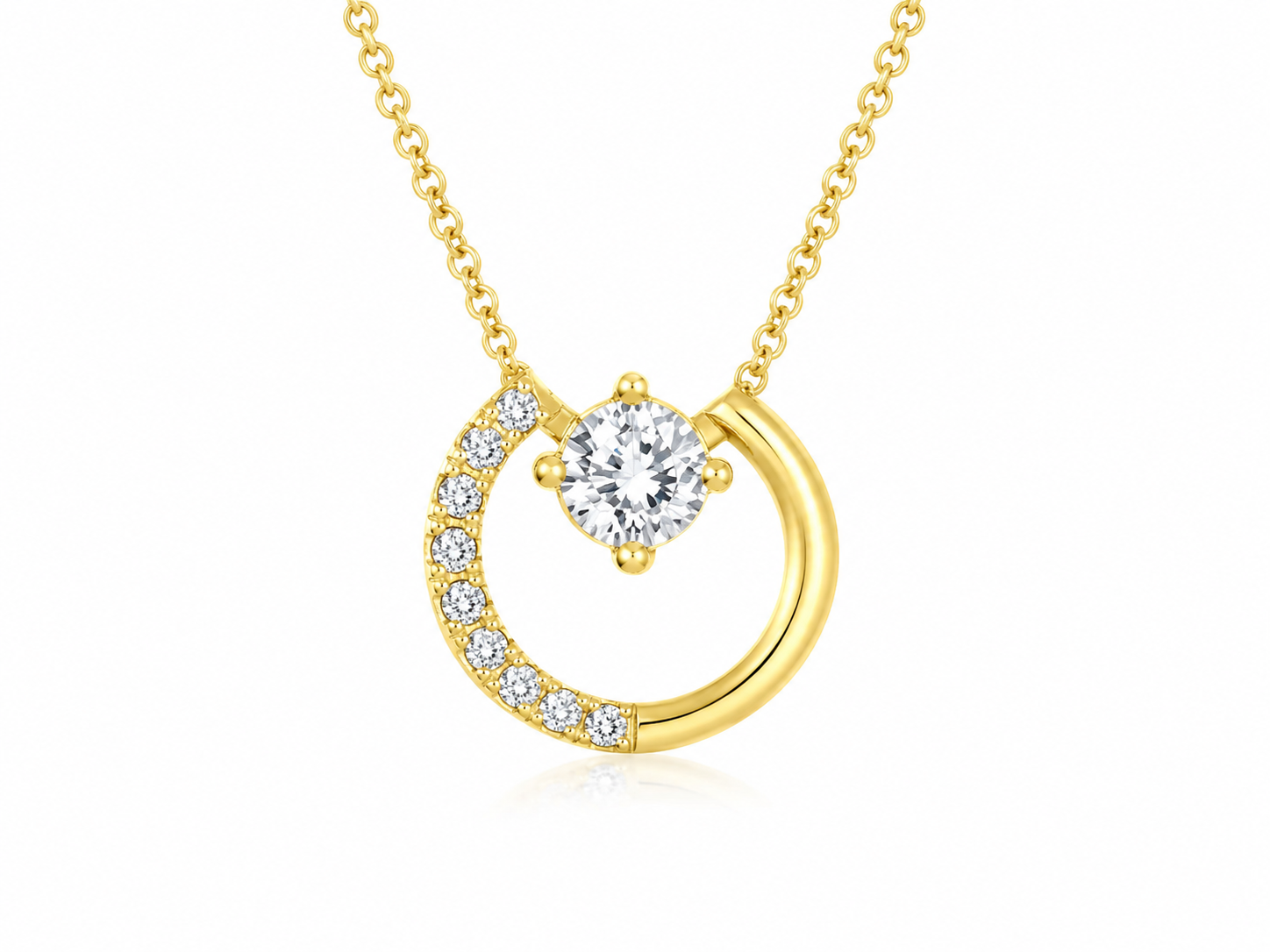 Free Form 10K Yellow Gold Round, Lab Grown, Diamond, Pendant