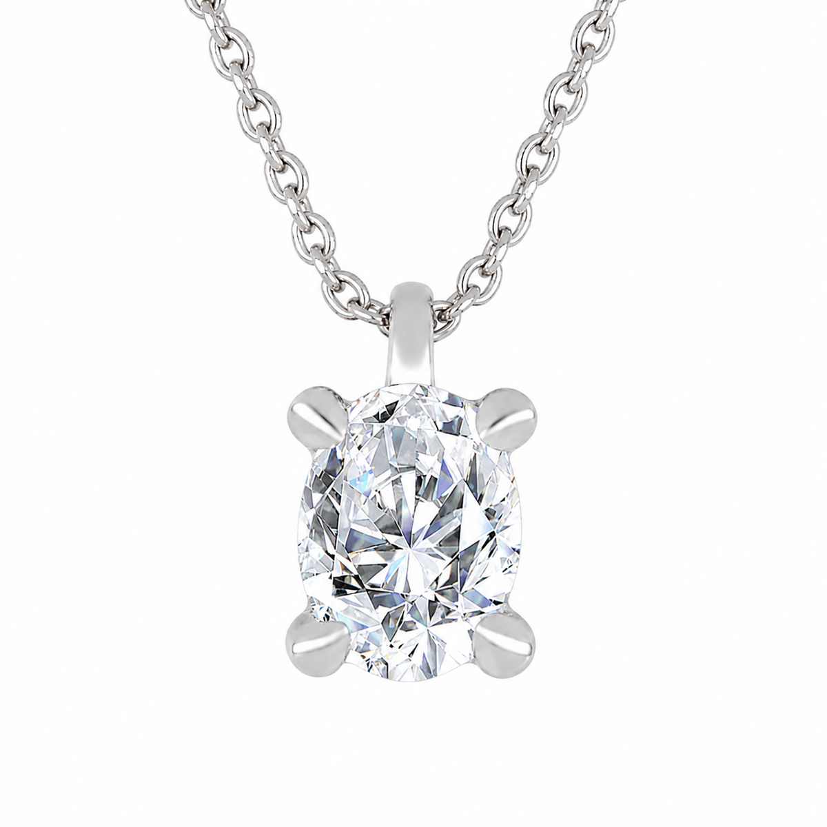Solitaire 14K White Gold Oval, Lab Grown, Diamond, Pendant
