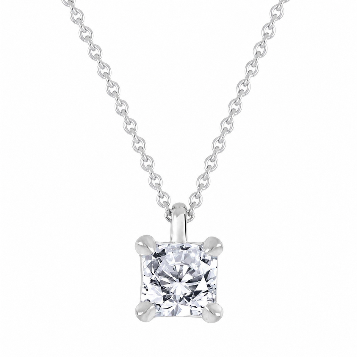 Solitaire 14K White Gold Cushion, Lab Grown, Diamond, Pendant