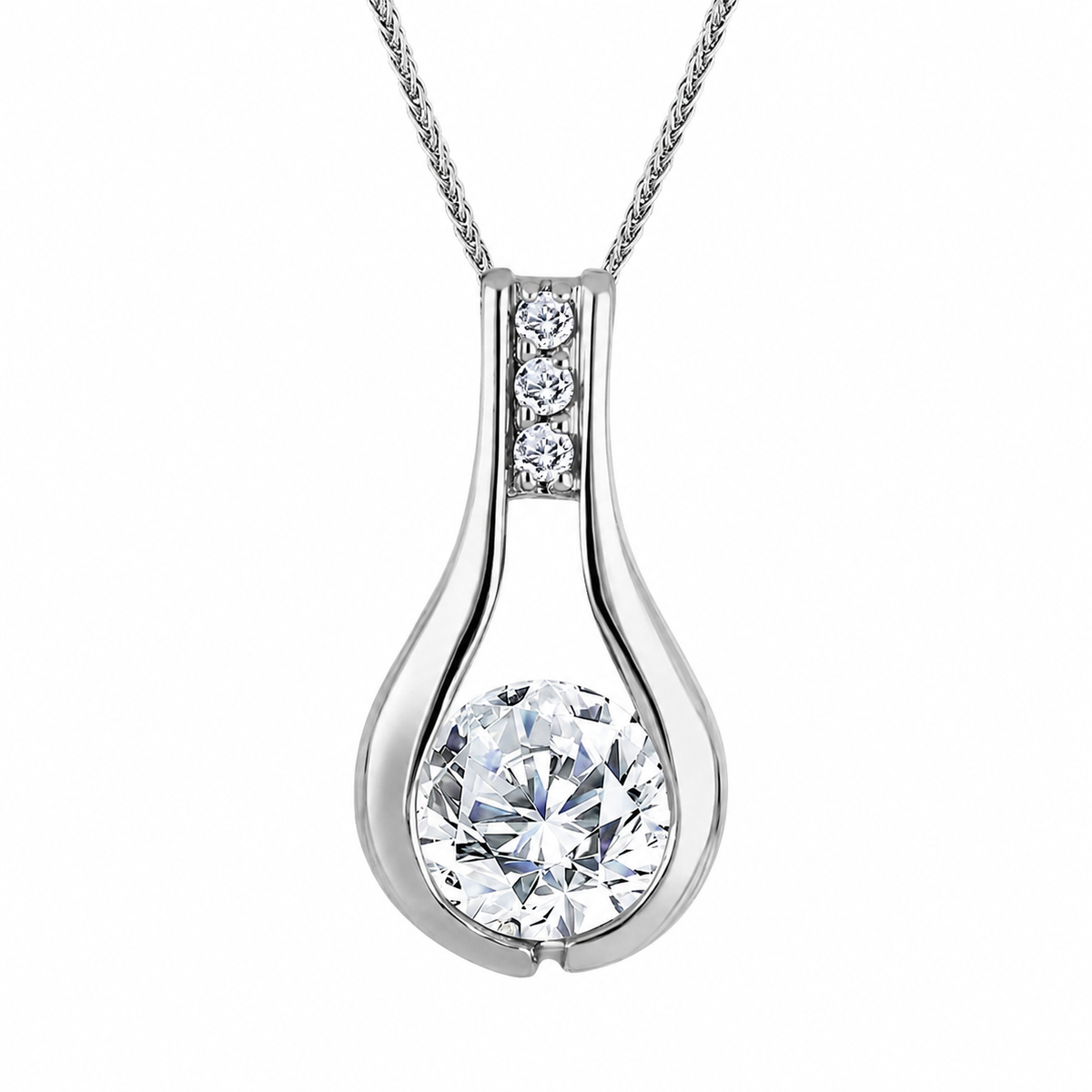 Drop 14K White Gold Round, Lab Grown, Diamond, Pendant