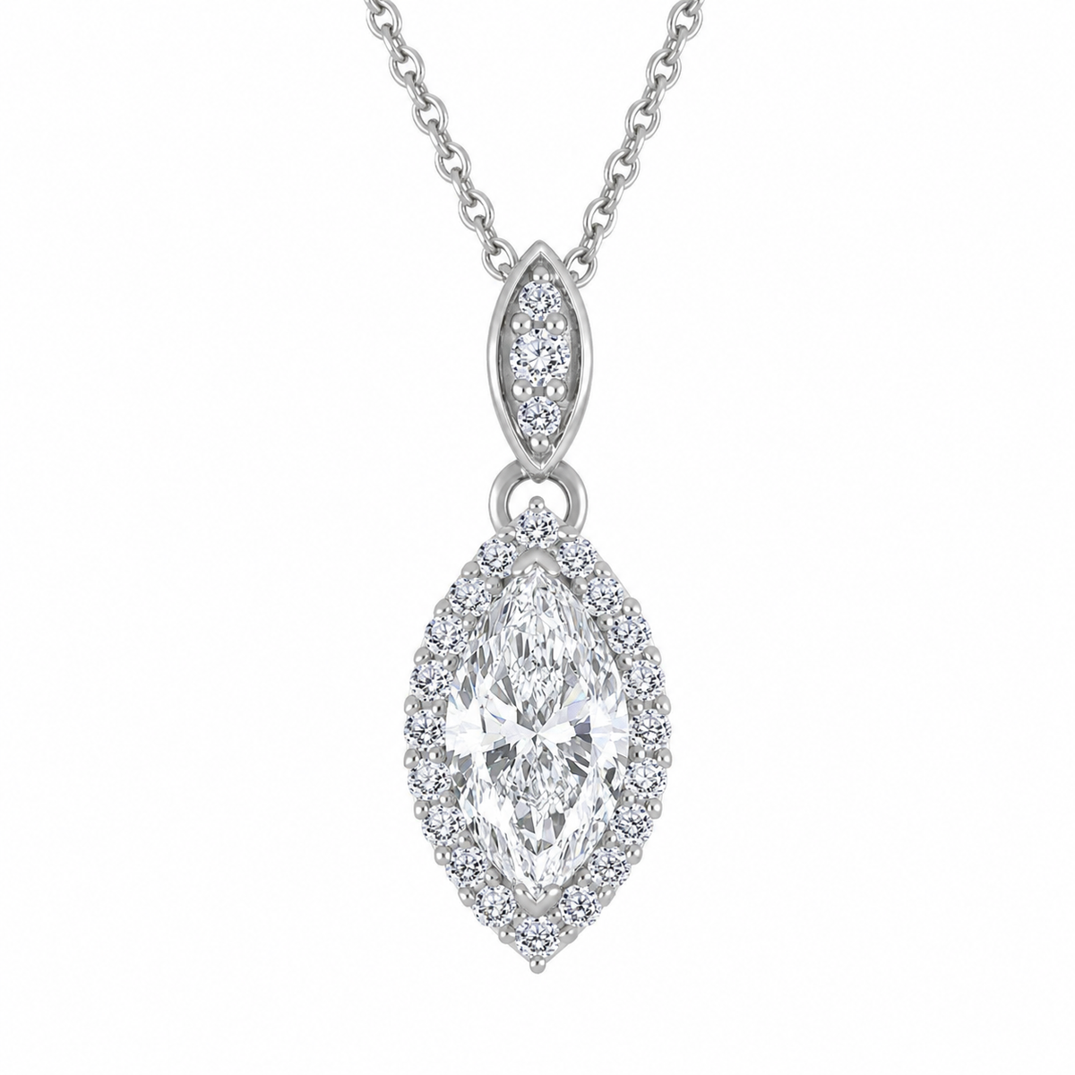 Free Form 10K White Gold Marquise, Lab Grown, Diamond, Pendant