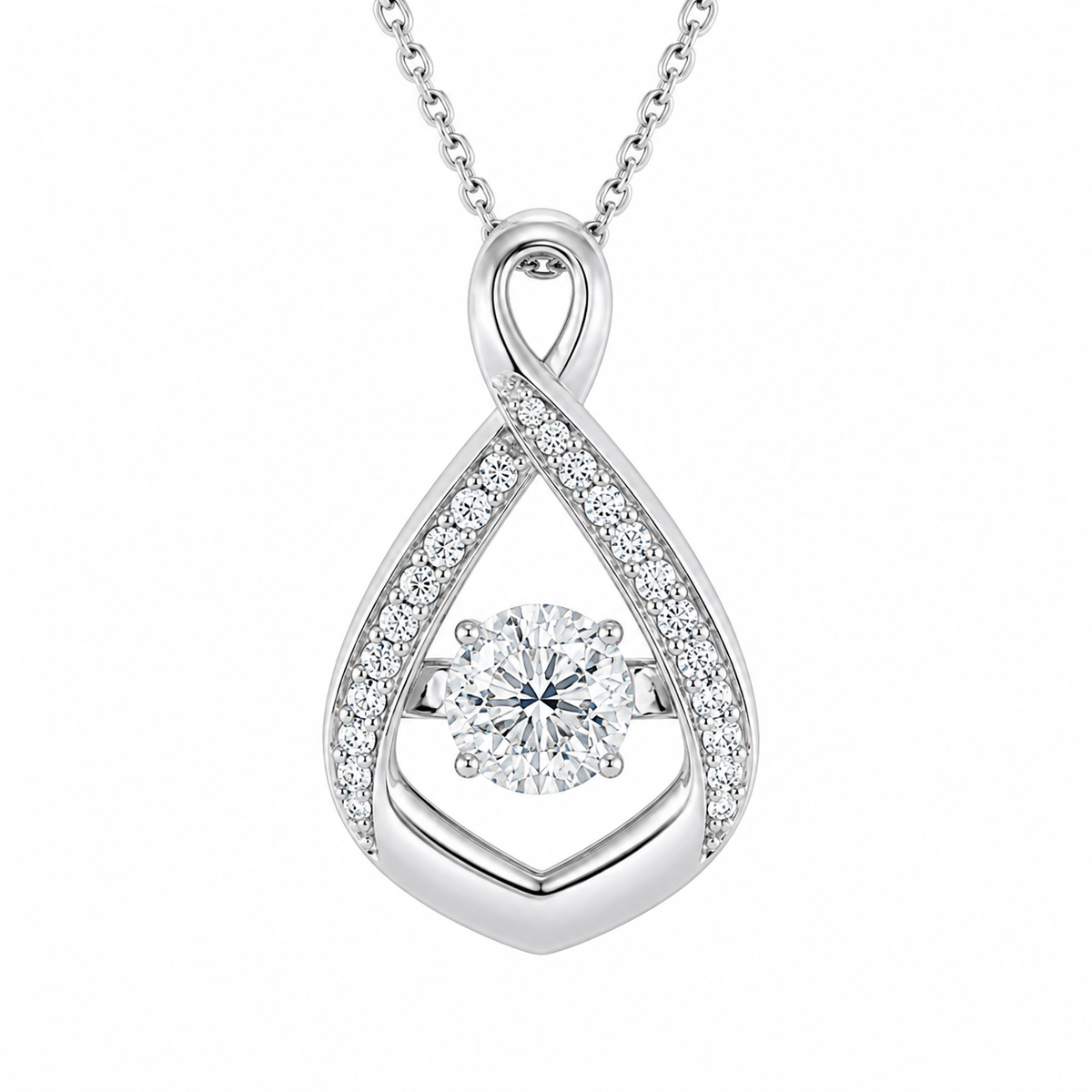 Dancing Diamond 10K White Gold Round, Lab Grown, Diamond, Pendant