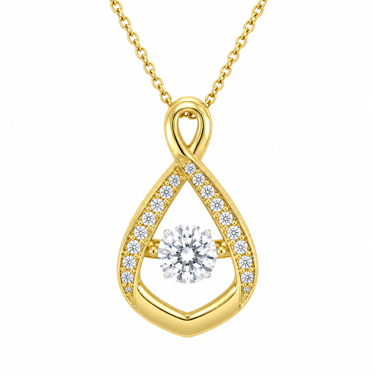 Dancing Diamond 10K Yellow Gold Round, Lab Grown, Diamond, Pendant