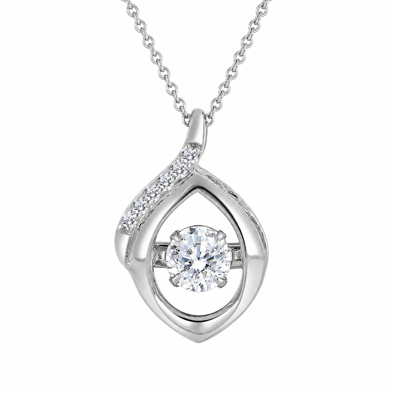 Dancing Diamond 10K White Gold Round, Lab Grown, Diamond, Pendant