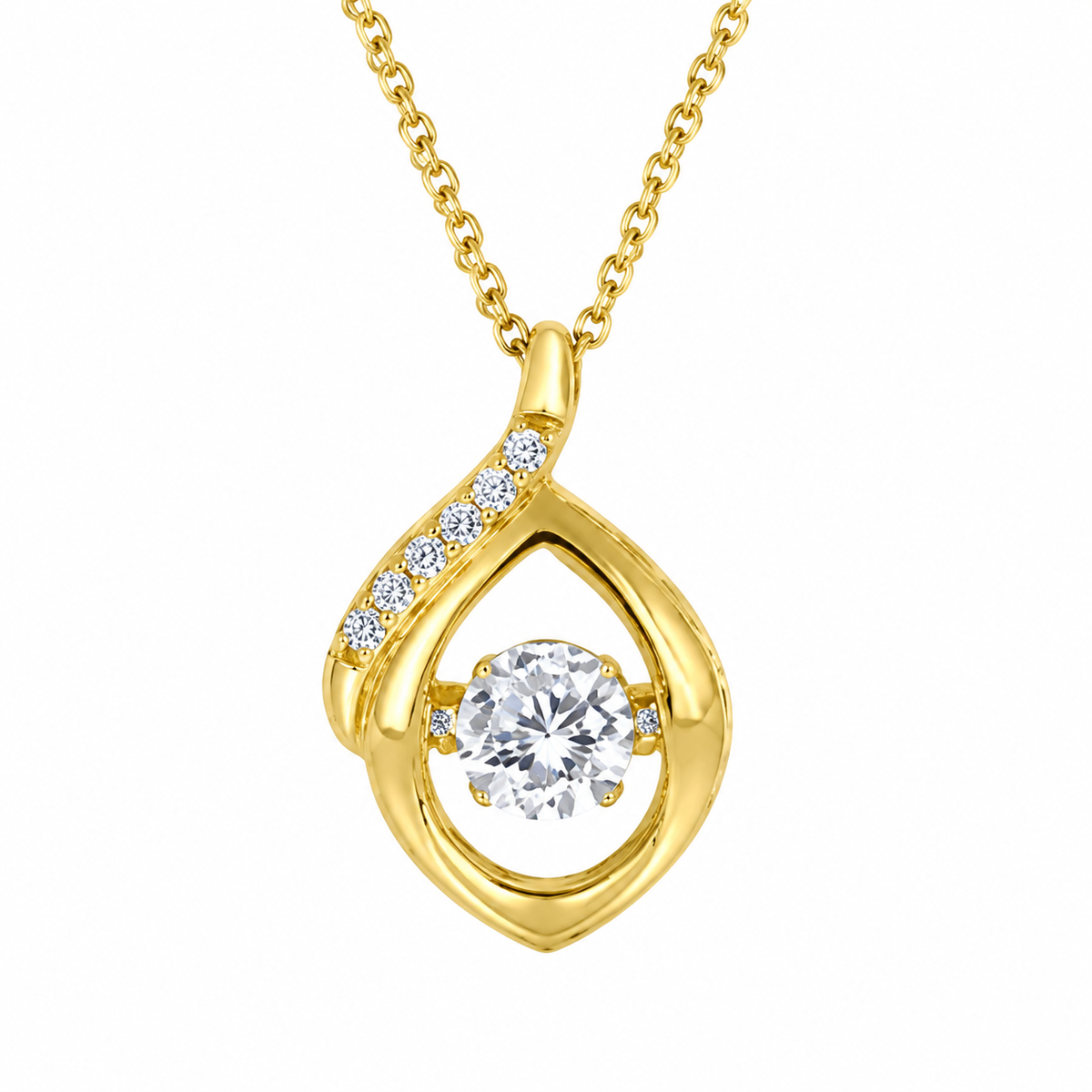 Dancing Diamond 10K Yellow Gold Round, Lab Grown, Diamond, Pendant