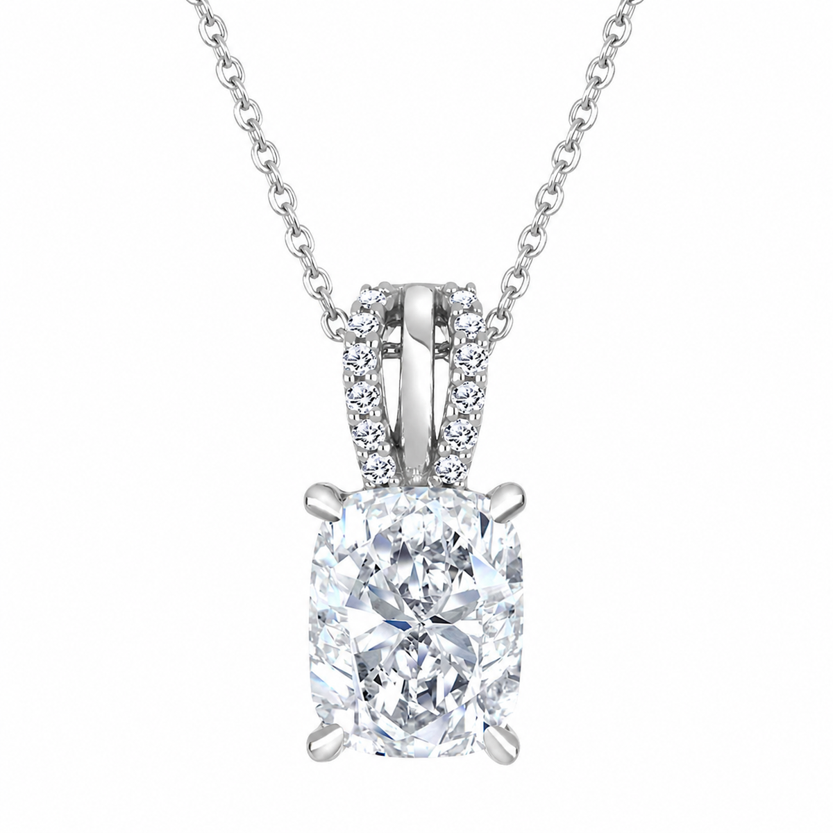 Solitaire 10K White Gold Cushion, Lab Grown, Diamond, Pendant