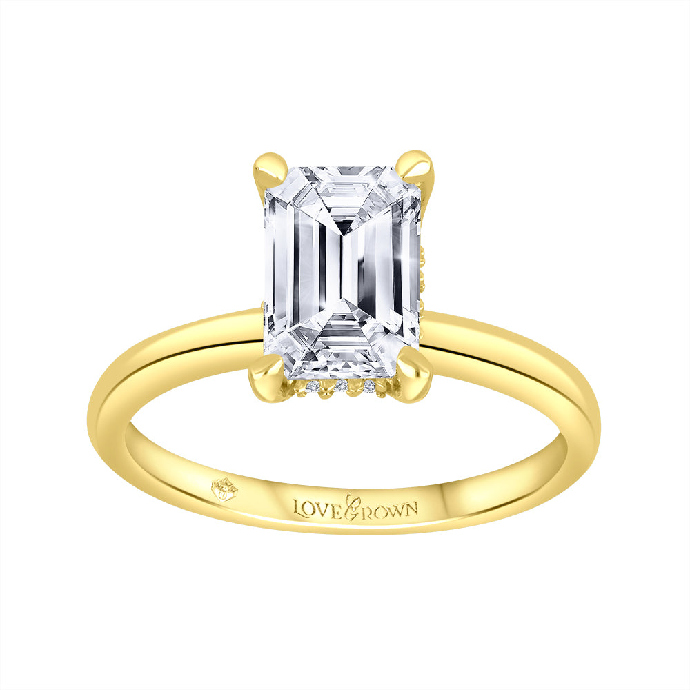 14K Yellow Gold 2.00ctw Emerald Lab Grown Solitare Diamond Engagement Ring