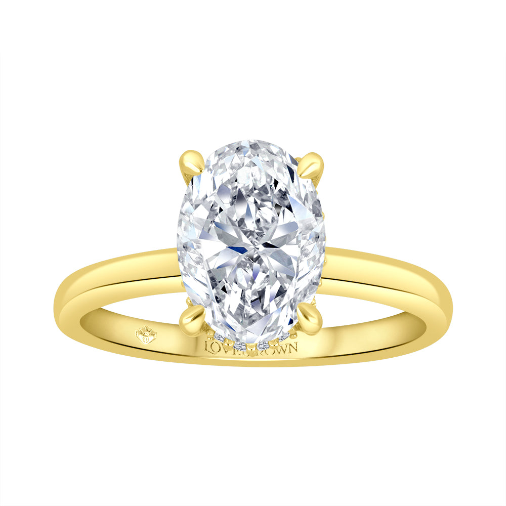 14K Yellow Gold 3.00ctw Oval Lab Grown Hidden Halo Diamond Engagement Ring