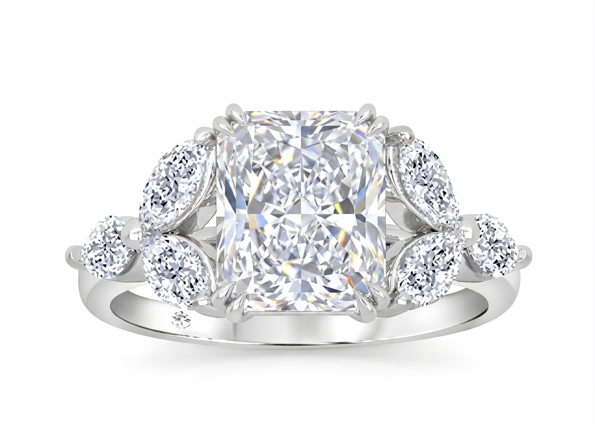 14K White Gold 2.00ctw Radiant Lab Grown Nature Inspired Diamond Engagement Ring