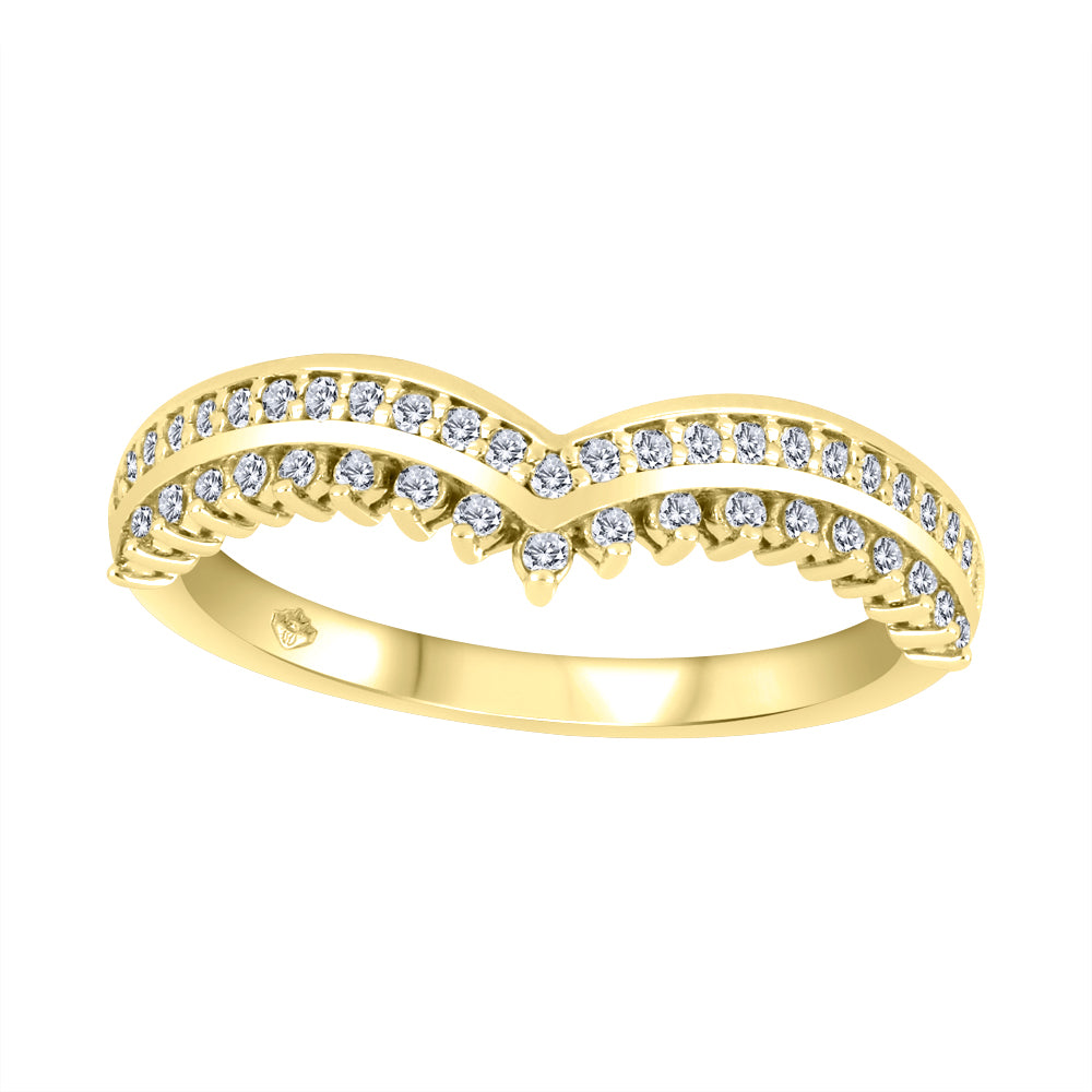 14K Yellow Gold 0.25ctw Round Lab Grown V Shape Diamond Women's Wedding Band