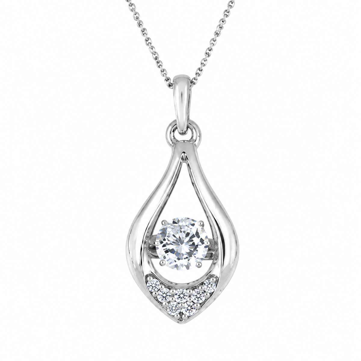 Dancing Diamond 10K White Gold Round, Lab Grown, Diamond, Pendant