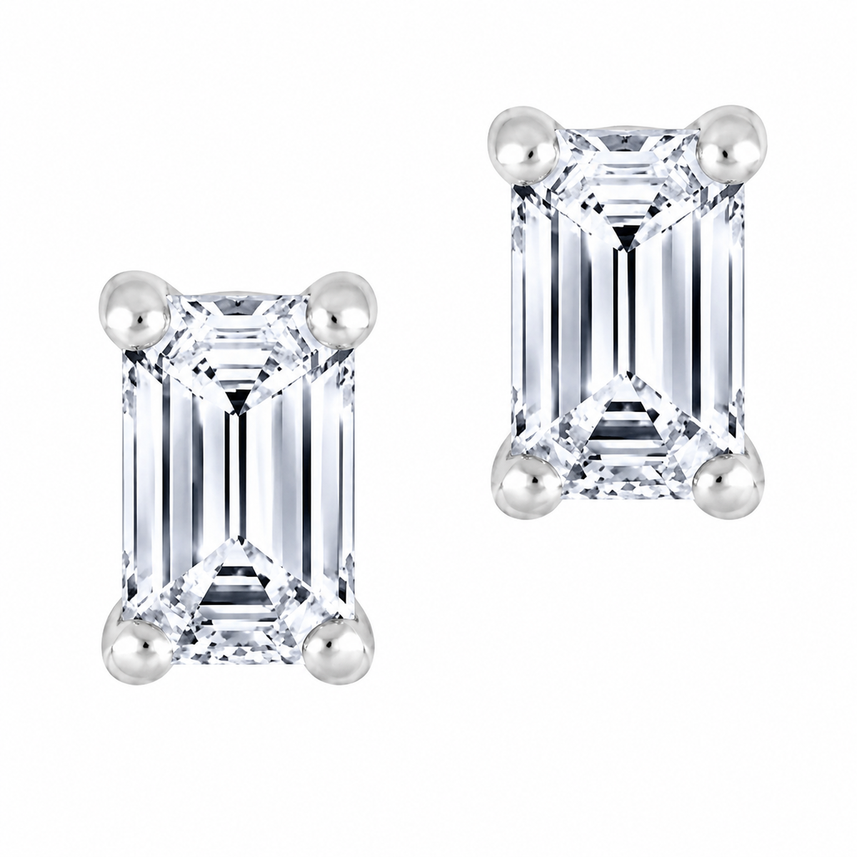 Stud 10K White Gold Emerald 0.40, Lab Grown, Diamond, Earrings