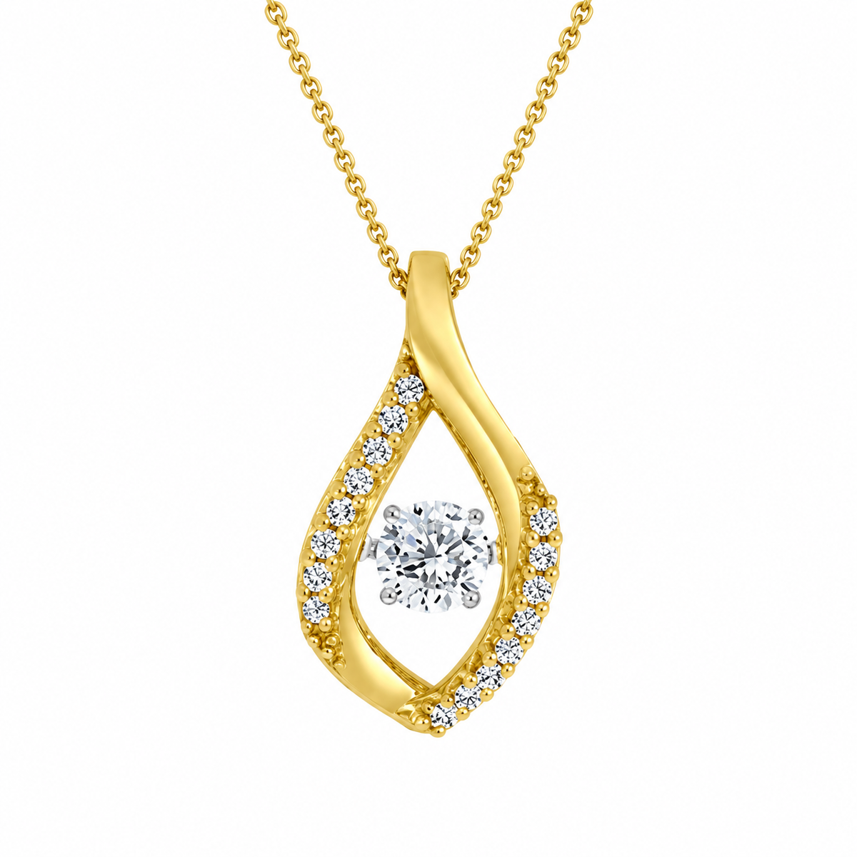 Dancing Diamond 10K Yellow Gold Round, Lab Grown, Diamond, Pendant