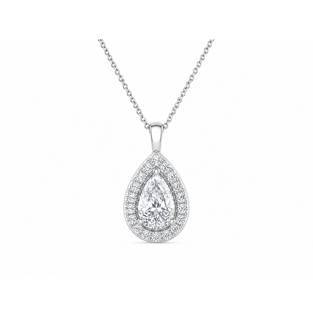 Drop 10K White Gold Pear, Lab Grown, Diamond, Pendant