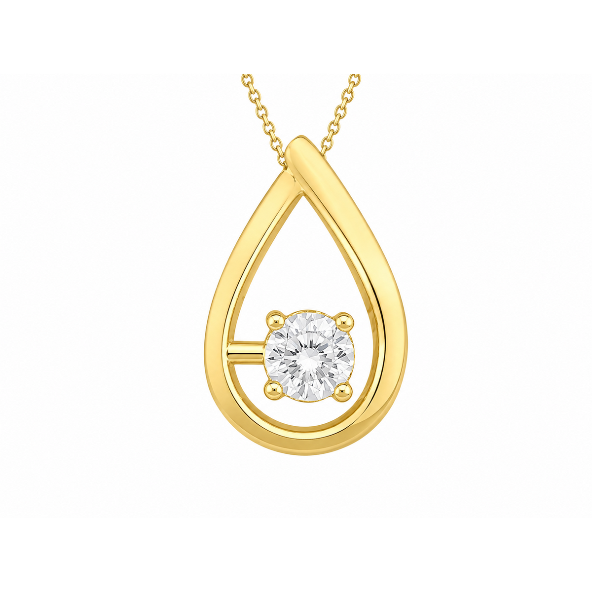 Drop 10K Yellow Gold Round, Lab Grown, Diamond, Pendant