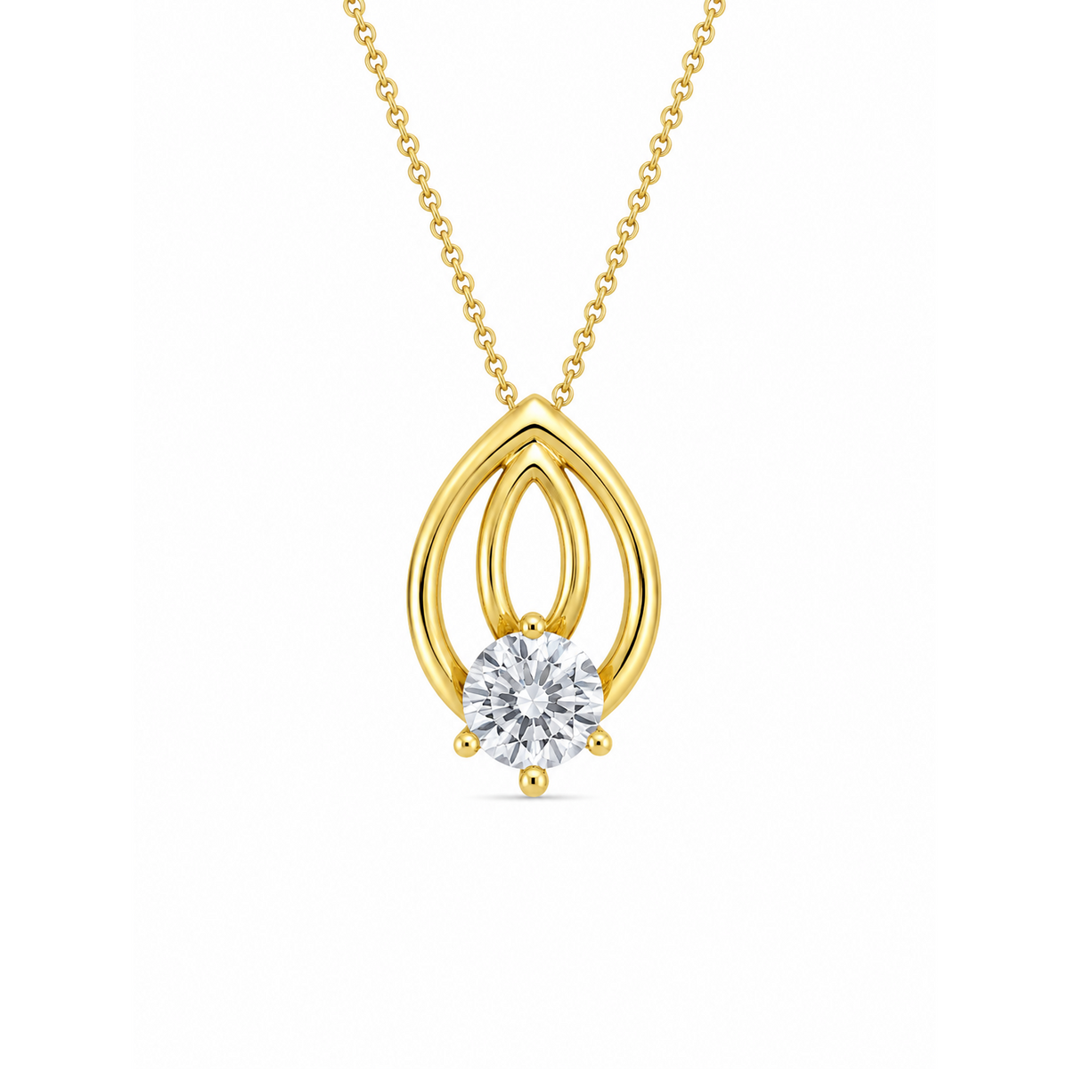 Drop 10K Yellow Gold Round, Lab Grown, Diamond, Pendant